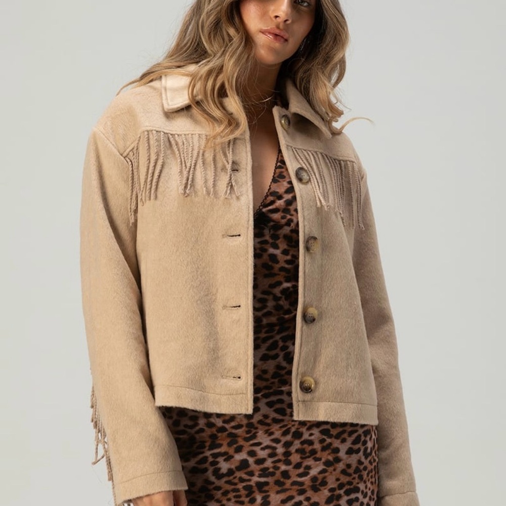 RSQ Beige Fringe Utility Jacket